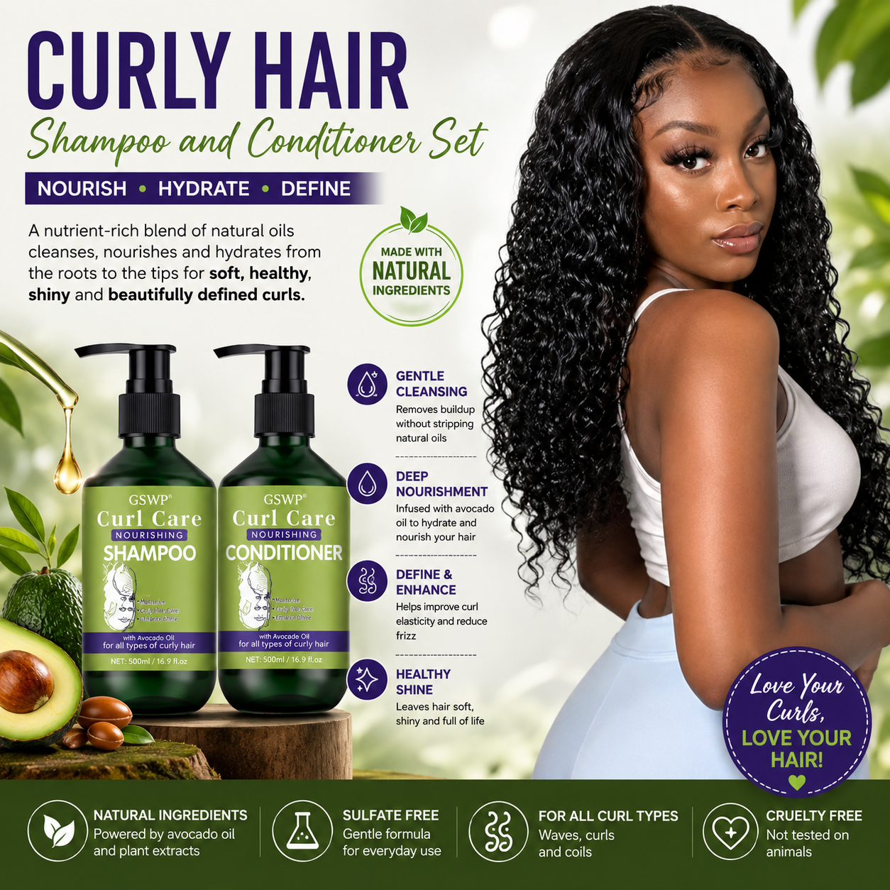 Curly Hair Care Shampoo and Conditioner Set