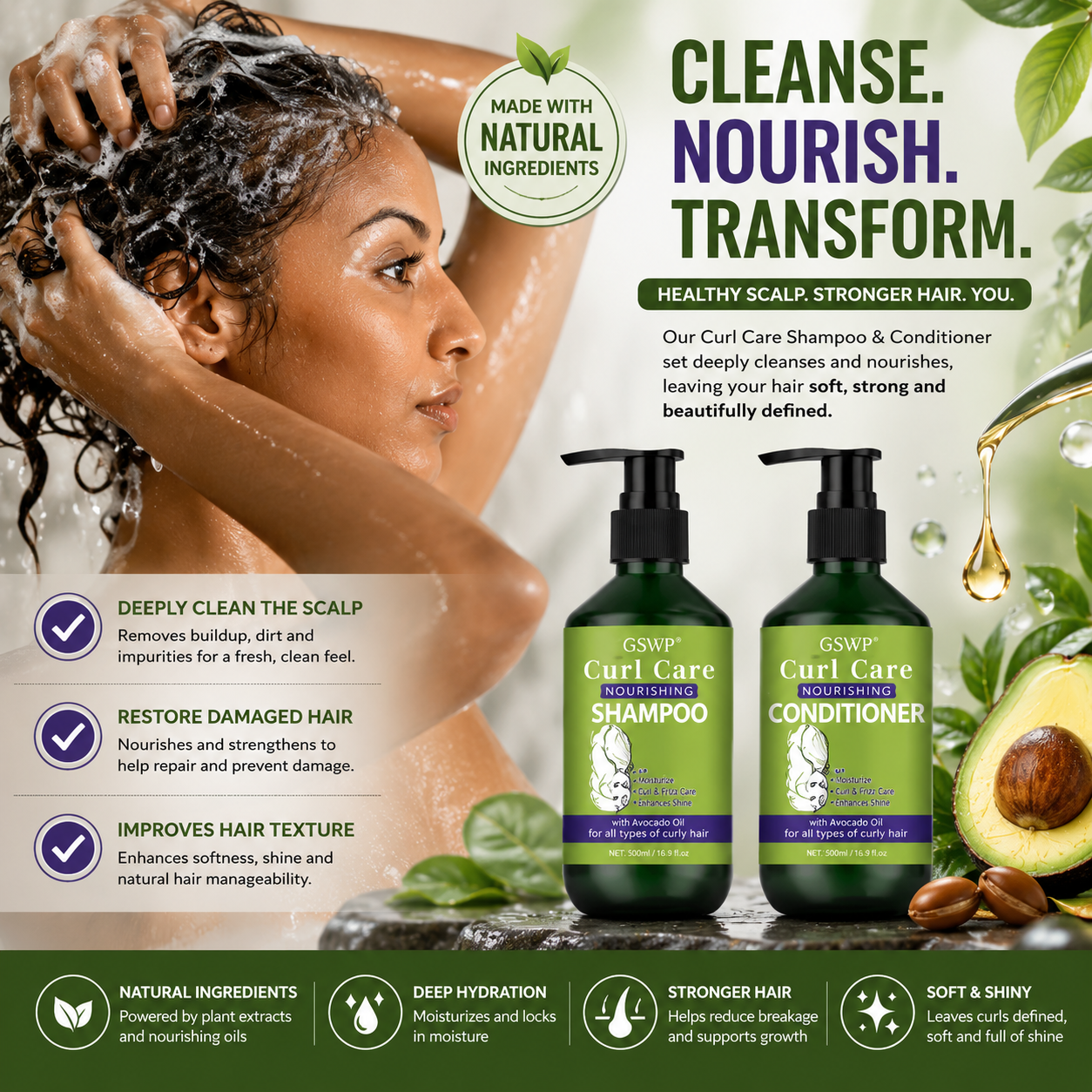 Curly Hair Care Shampoo and Conditioner Set