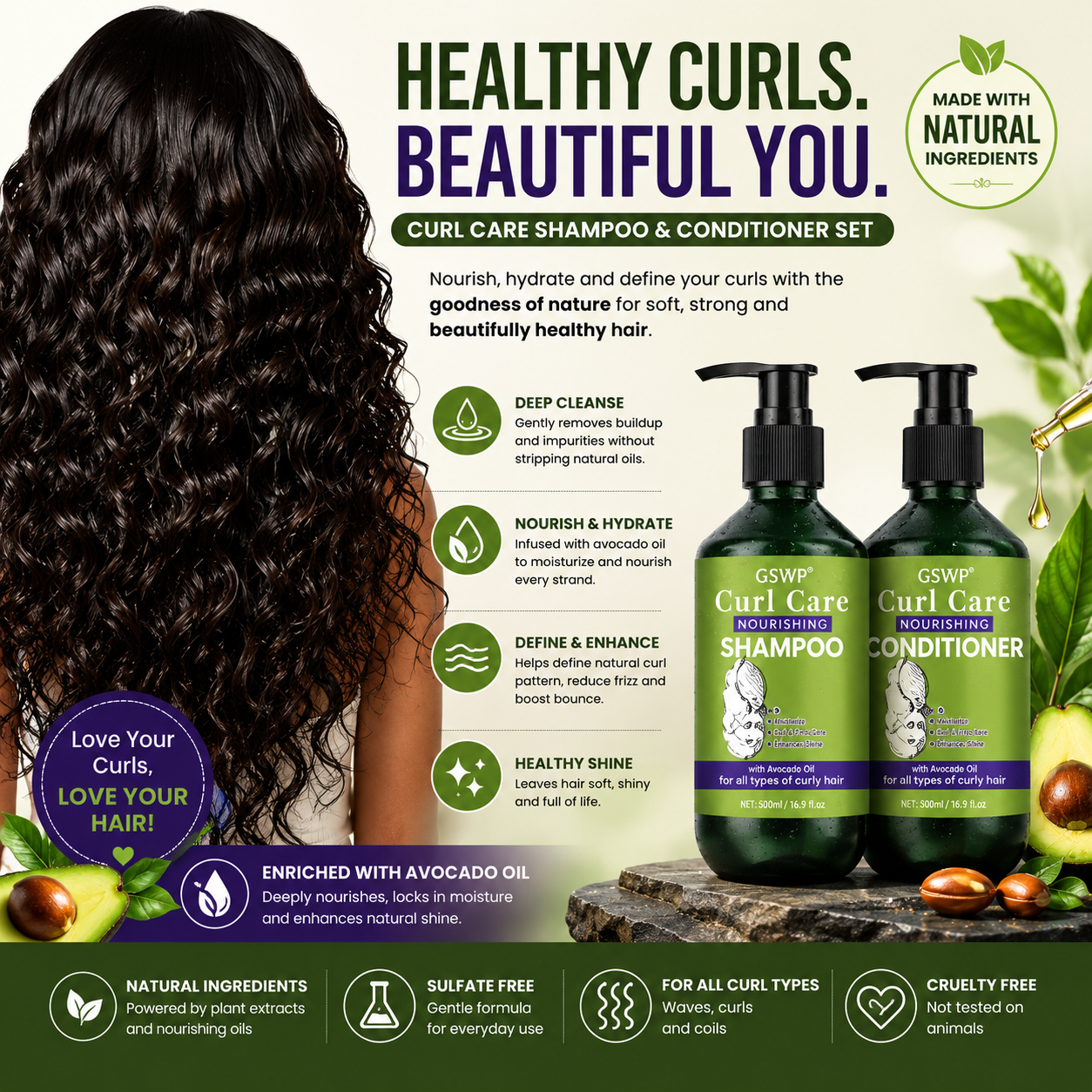 Curly Hair Care Shampoo and Conditioner Set
