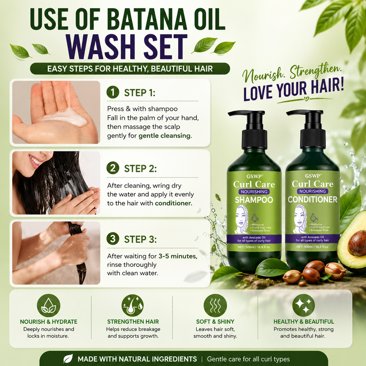 Curly Hair Care Shampoo and Conditioner Set