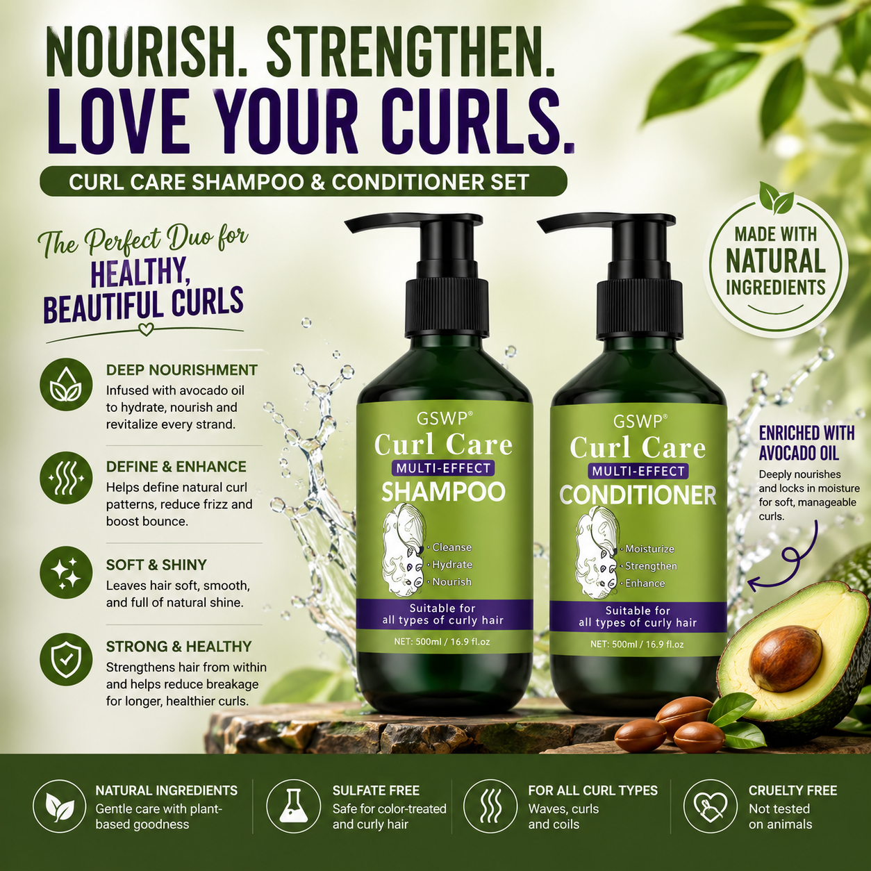 Curly Hair Care Shampoo and Conditioner Set
