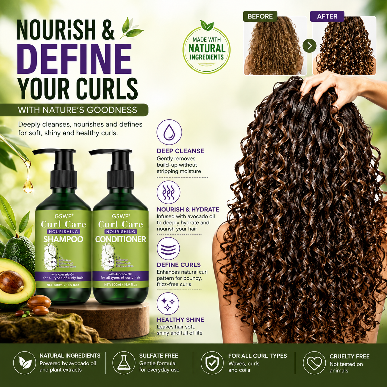 Curly Hair Care Shampoo and Conditioner Set